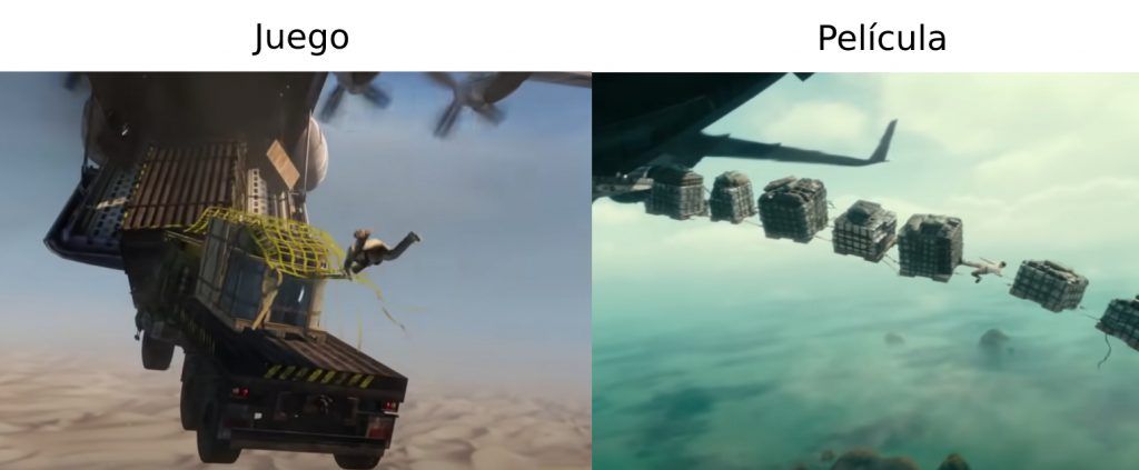 Uncharted 3 vs film escena aviónon